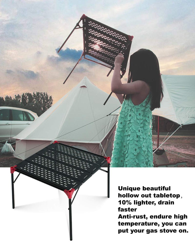iClimb Extendable Folding Table Large Tabletop Area Ultralight Compact with Hollow Out Tabletop and Carry Bag for Camping Backpacking Beach Concert BBQ Party, Three Size (Black - L) - Image 4